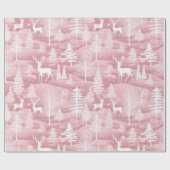 トナカイのクリスマスツリーピンクと白のクリスマス ラッピングペーパー (フラット)