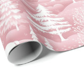 トナカイのクリスマスツリーピンクと白のクリスマス ラッピングペーパー (ロールコーナー)