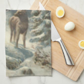 トナカイのクリスマスツリー常緑森林雪 キッチンタオル (四つ折り)