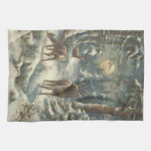 トナカイのクリスマスツリー常緑森林雪 キッチンタオル (横)