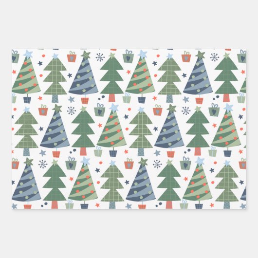 トナカイのクリスマスツリー素朴小妖精や小人 ラッピングペーパーシート (正面2)