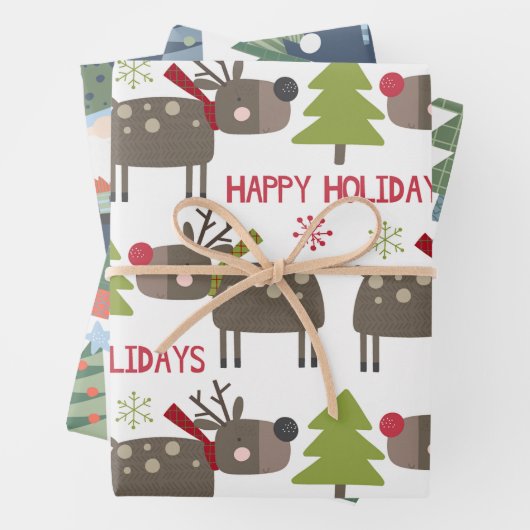 トナカイのクリスマスツリー素朴小妖精や小人 ラッピングペーパーシート (インサイチュ)