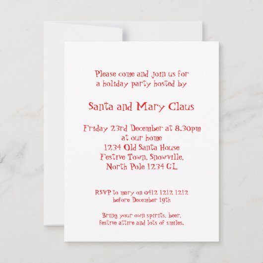 トナカイのクリスマスパーティの招待状ソフトグレー 招待状 (裏面)