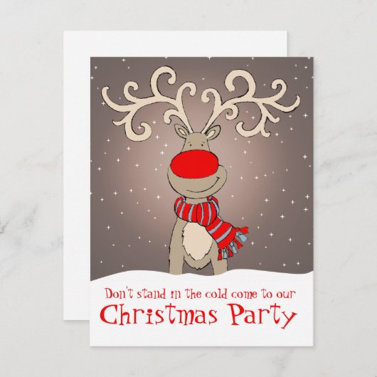 トナカイのクリスマスパーティの招待状ソフトグレー 招待状 (正面/裏面)