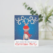 トナカイのクリスマスパーティの招待状ソフトブルーバック 招待状 (スタンド正面)