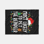 トナカイのクリスマスファミリーPを愛撫する可能性が最も高い フリースブランケット (正面(横))