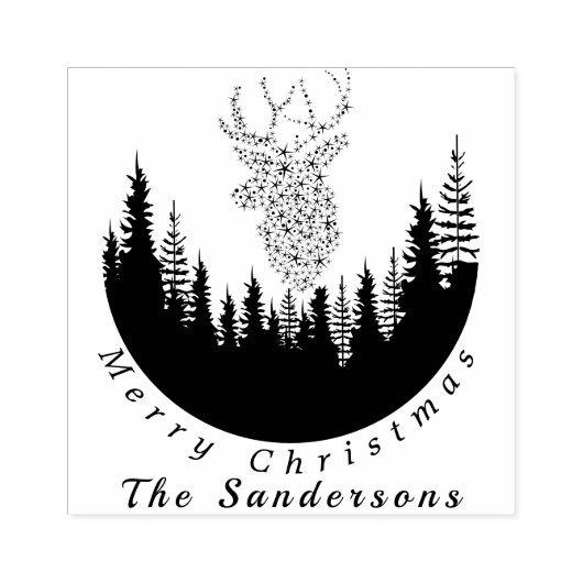 トナカイのクリスマスフォレストIモノグラム ラバースタンプ (インプリント)