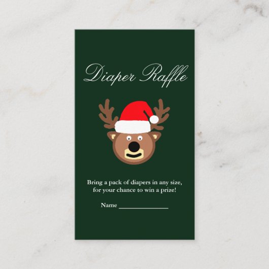 トナカイのクリスマスベビーシャワーおむつラッフルカード エンクロージャーカード (正面)
