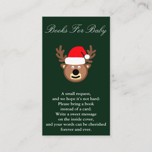 トナカイのクリスマスベビーシャワーブックベビーカード エンクロージャーカード (正面)