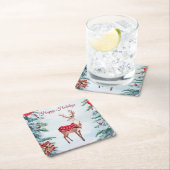 トナカイのクリスマスホリデーペーパーコースター スクエアペーパーコースター (インサイチュ)