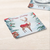 トナカイのクリスマスホリデーペーパーコースター スクエアペーパーコースター (アングル)