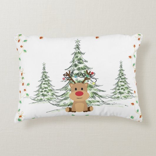 トナカイのクリスマスホリデーライトウィンターツリー アクセントクッション (正面)