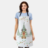 トナカイのクリスマスホリデーライトウィンターツリー エプロン (着用した状態)