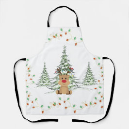 トナカイのクリスマスホリデーライトウィンターツリー エプロン