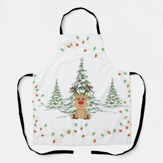 トナカイのクリスマスホリデーライトウィンターツリー エプロン (正面)