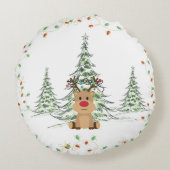 トナカイのクリスマスホリデーライトウィンターツリー ラウンドクッション (裏面)