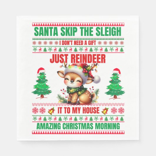 トナカイのクリスマスメリークリスマス スタンダードランチョンナプキン (正面)