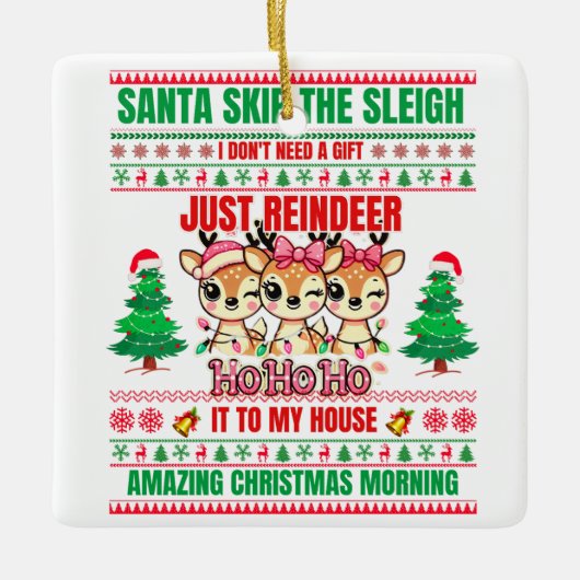 トナカイのクリスマスメリークリスマス セラミックオーナメント (正面)