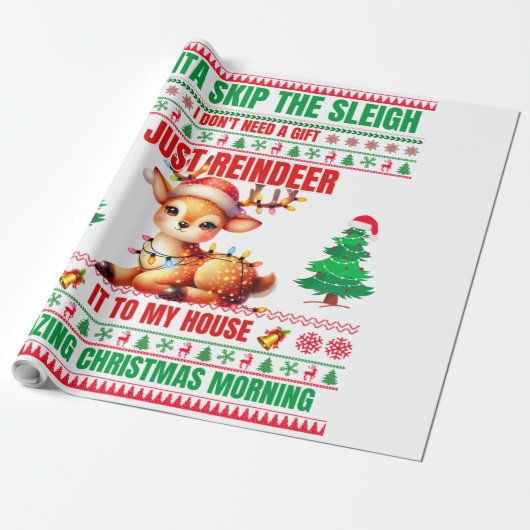 トナカイのクリスマスメリークリスマス ラッピングペーパー (アンロールド)