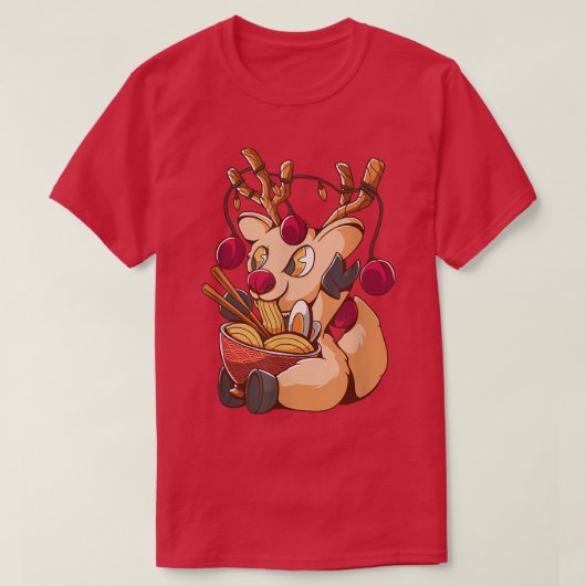 トナカイのクリスマスラーメンかわいいメンズKi Tシャツ (デザイン正面)