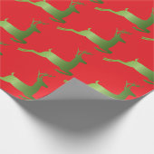 トナカイのクリスマスレッドエレガントグリーン金属 ラッピングペーパー (角)