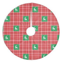トナカイのクリスマスレッドグリーンホワイトトウィズプレイド フリース ツリースカート