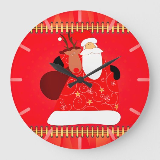 トナカイのクリスマス休暇を持つサンタ ラージ壁時計 (正面)