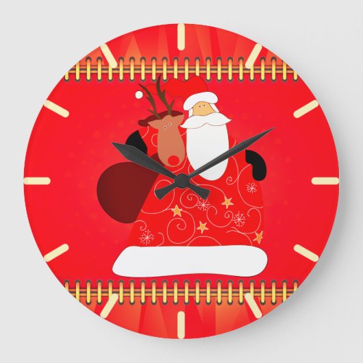 トナカイのクリスマス休暇を持つサンタ   ラージ壁時計 (正面)
