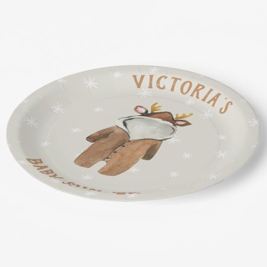 トナカイのクリスマス冬の赤ちゃんシャワー ペーパープレート (アングル)