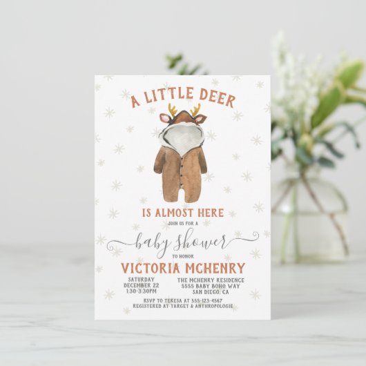 トナカイのクリスマス冬の赤ちゃんシャワー 招待状 (スタンド正面)