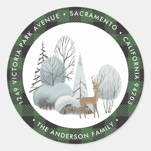 トナカイのクリスマス差出人住所ラベル ラウンドシール (正面)
