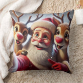 トナカイのクリスマス祝とサンタクロース クッション (ブランケット)