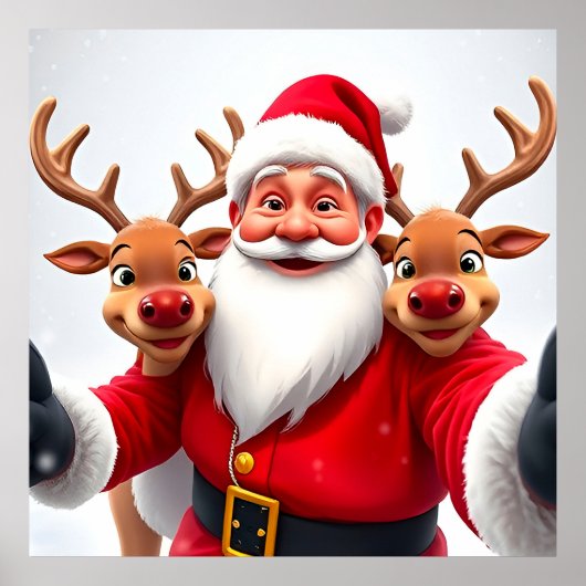 トナカイのクリスマス祝とサンタクロース ポスター (正面)