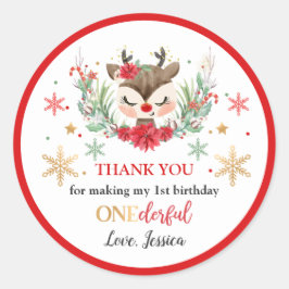 トナカイのクリスマス1st誕生日の冬の鹿の好意 ラウンドシール