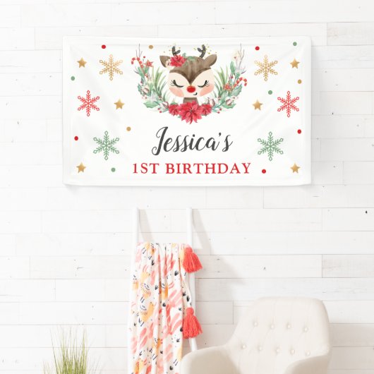 トナカイのクリスマス1st誕生日の冬の鹿 横断幕 (インサイチュ)