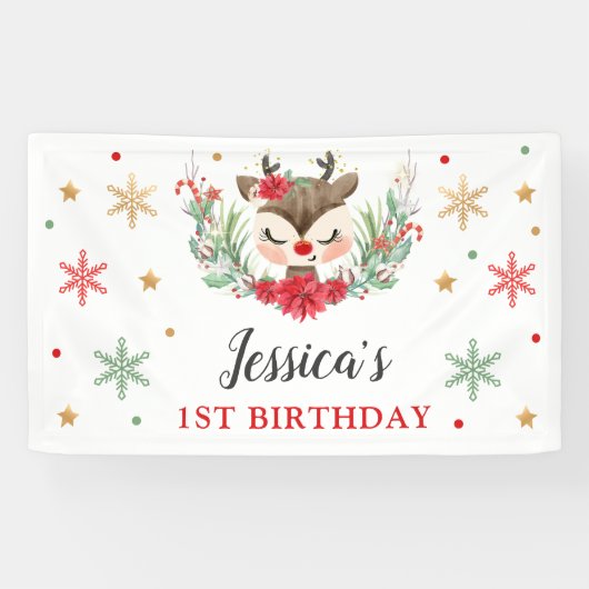 トナカイのクリスマス1st誕生日の冬の鹿 横断幕 (横)