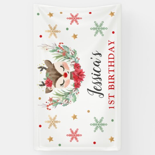 トナカイのクリスマス1st誕生日の冬の鹿 横断幕 (縦)