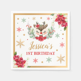 トナカイのクリスマス1st誕生日レッドウィンターディアー スタンダードカクテルナプキン
