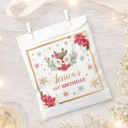 トナカイのクリスマス1st誕生日レッドウィンターディアー フェイバーバッグ (クリップ留めされた状態)