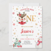 トナカイのクリスマス1st誕生日レッドウィンターディアー 招待状 (正面)