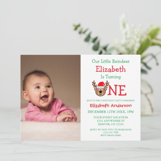 トナカイのクリスマス1st誕生日 招待状 (スタンド正面)