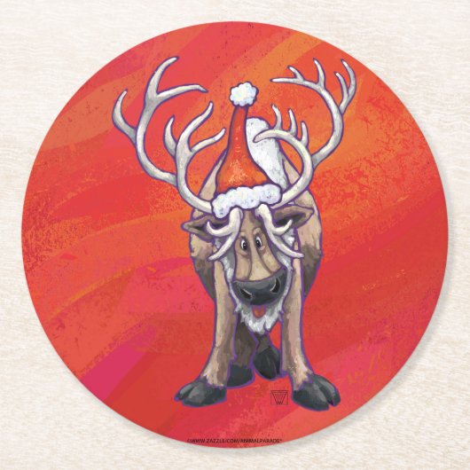 トナカイのクリスマス ラウンドペーパーコースター (正面)