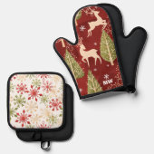 トナカイのクリスマス 鍋つかみ&鍋敷きセット (正面/裏面)