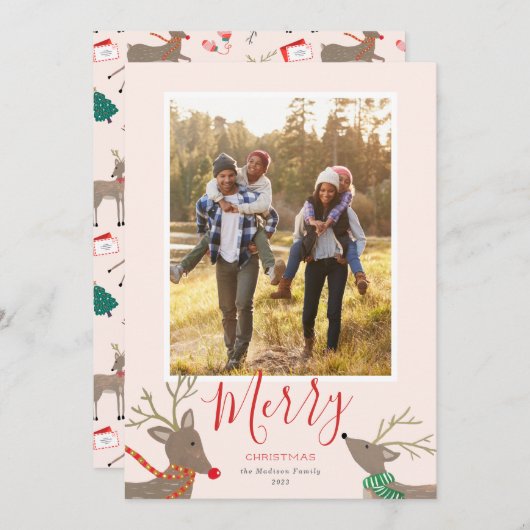 トナカイのゲームホリデーフォトカード (正面/裏面)