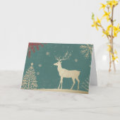 トナカイのゴールドフォイルターコイズグリーン カード (黄色い花)