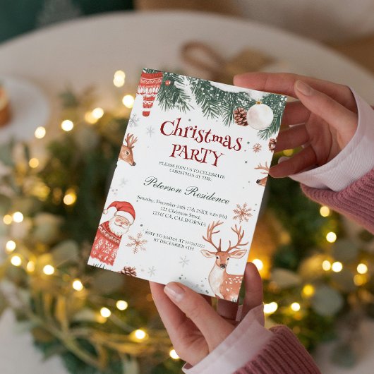 トナカイのサンタとオーナメントクリスマスパーティー 招待状