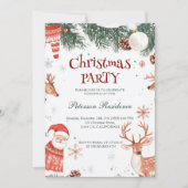 トナカイのサンタとオーナメントクリスマスパーティー 招待状 (正面)
