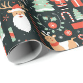 トナカイのサンタツリーパターンクリスマスブラック ラッピングペーパー (ロールコーナー)