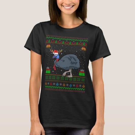 トナカイのサンタ帽子にマッチ醜いカソウィルのクリスマス Tシャツ (正面)