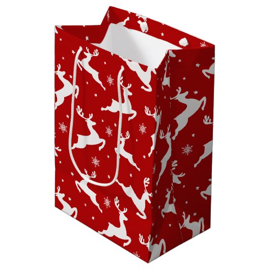 トナカイのシームレスなパターン背景 ミディアムペーパーバッグ (正面アングル)